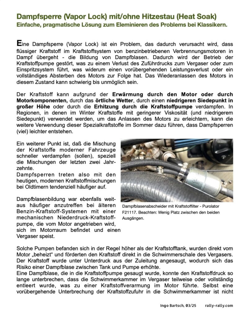 Dampfsperre (Vapor Lock) in Verbindung mit Hitzestau (Heat Soak)
